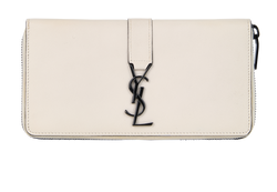 Saint Laurent Long Zip Wallet, Leather, Cream, MII, DB/B, 2*